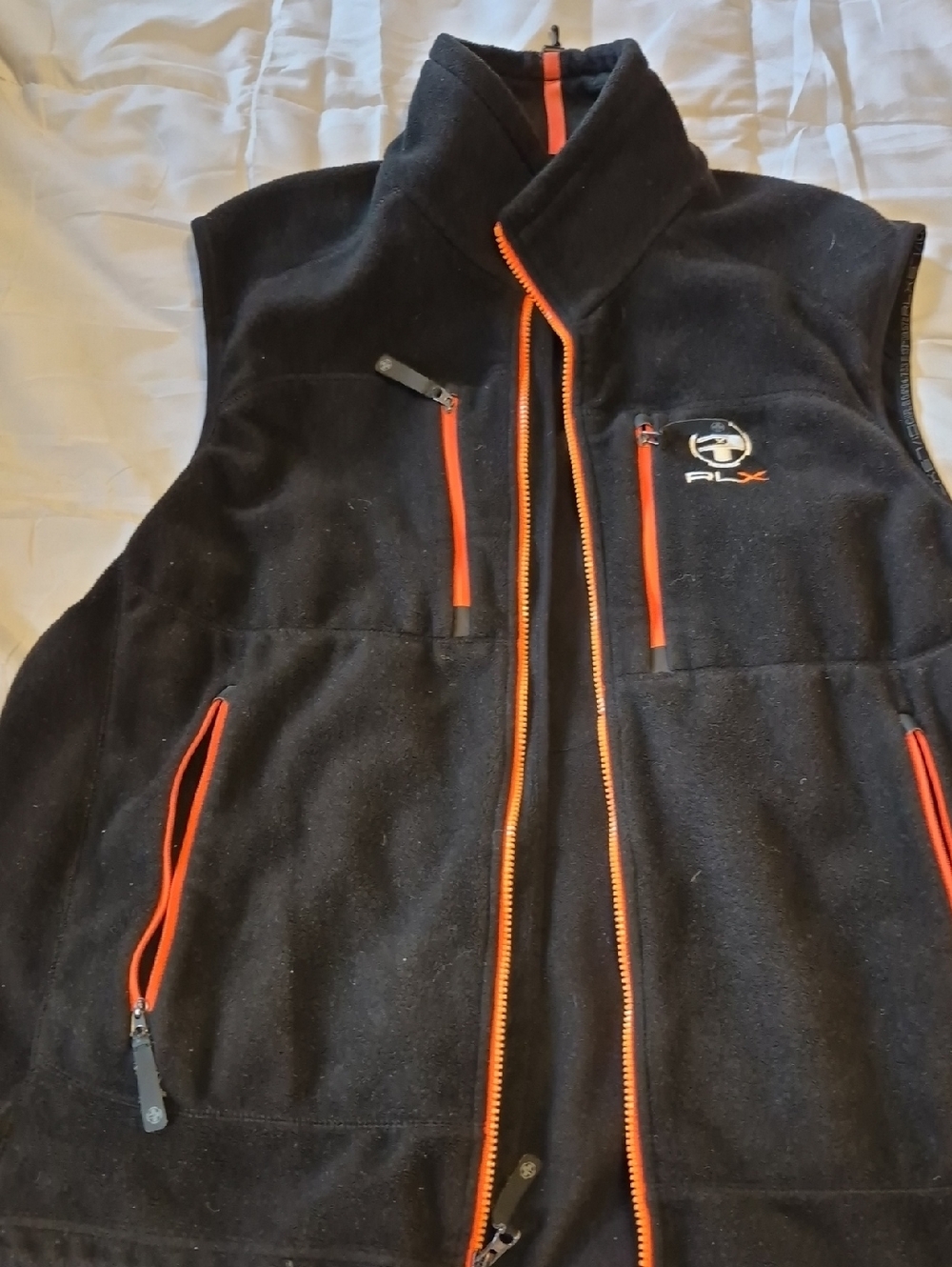 Polo RLX by Ralph Lauren Black Fleece Vest with Orange Zippers